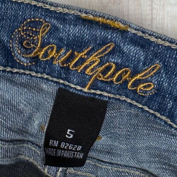 SOUTHPOLE Vintage Camo Military Patch Embroidered Straight Denim Jeans Women's 5 - Picture 4 of 6